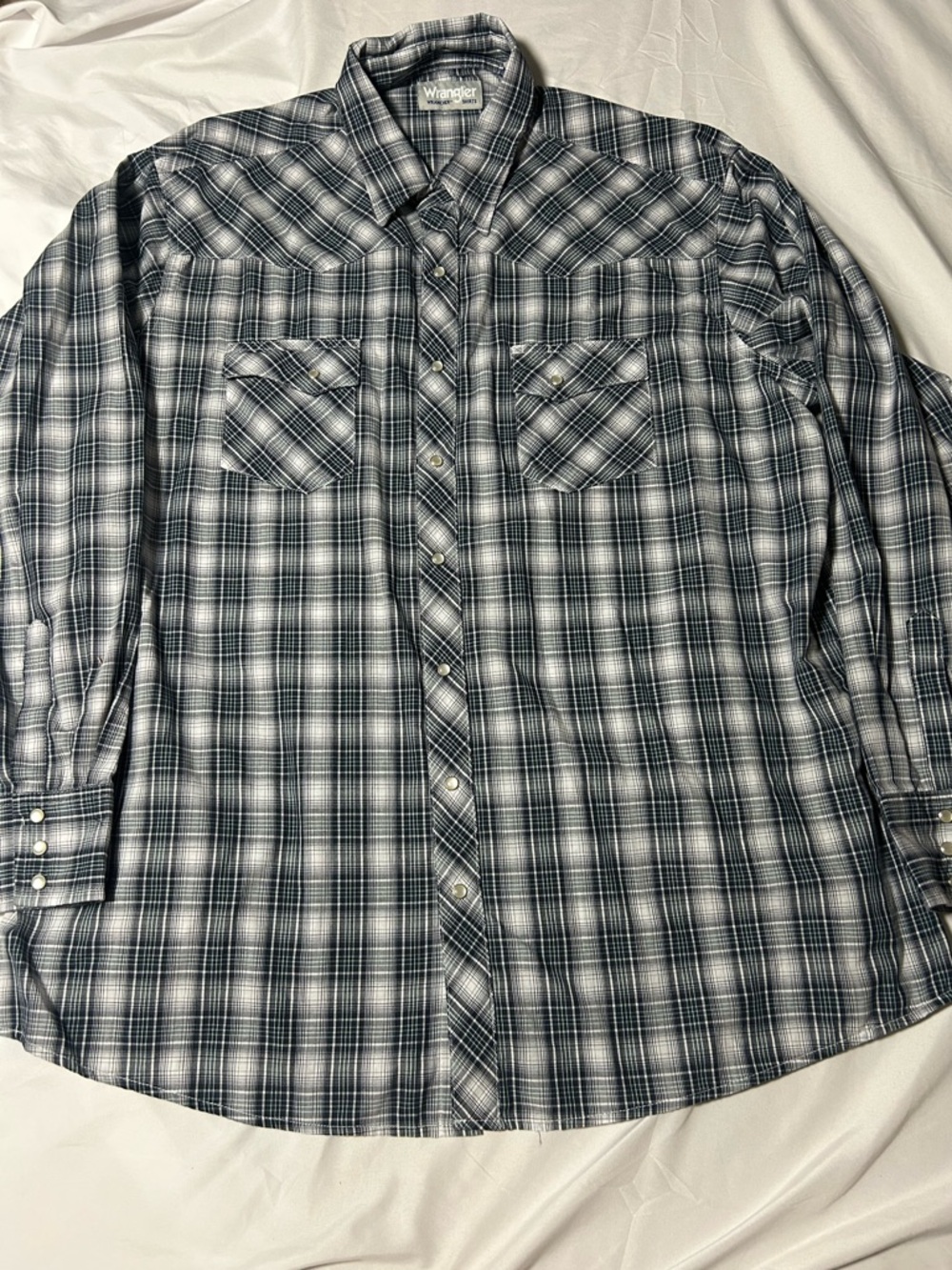 Wrangler Wrancher Pearl Snap Shirt Men Size 2XL Tall Blue Plaid Western Cowboy